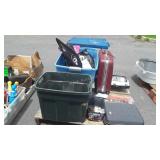 Skid lot: folding table, suitcase, tote with no