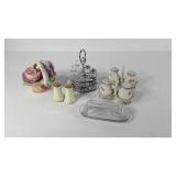 Condiment caddy,  salt & peppers and covered
