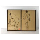 Pair of charcoal nude sketches, each is signed