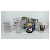 Group of beer steins, includes Dale Earnhardt,