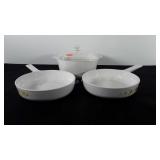 Corningware, includes two 8 1/2" skillets and one