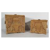 Wicker storage totes with lids and elephants on