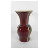 Green, Red and Gold ceramic vase, 12", has some