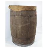 Nail keg with burlap lining, 13" × 18"