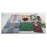 Crafting supplies, quilt squares, pinking sheers,