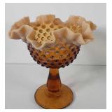 Glassware, Fenton ruffled hobnail compote, 6"