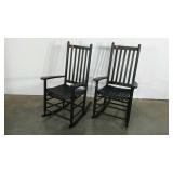Pair of wooden slat seat rocking chairs, painted,
