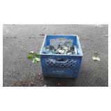 Dairy crate of hardware: clamps, brackets,  etc