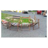 3 early Folding chairs, one has the back fabric
