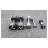 Steel Dumbbell Weights, three 10lbs, two 3lbs.