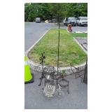 4pc Outdoor iron works Lot, 2 are planters, lamp