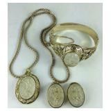 Whiting Davis "swan" bracelet, earring, and