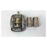 Sterling silver Egyptian brooch/pendant plus two