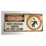 Danger High Voltage enameled sign, shows wear,