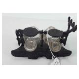 Ink well with bottles, one bottle has damage, see