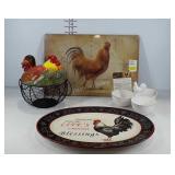 Rooster farmhouse decor, pair of cork backed