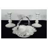 Fenton Silver Crested candy dish with handle and