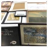 Large wall art group, prints, mirror,