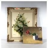 Rose flower paintings on canvas, unframed 17x15,