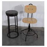 Two mismatched Home Counter Stools, pine seat