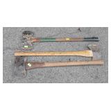 3 Double Sided Axes, one with handle usage wear