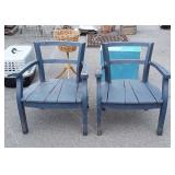 Pair of Outdoor Chairs, wood made painted blue,