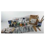 Art supplies, includes paint brushes, paint,