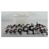 Tools, bin of clamps, includes C-clamps in