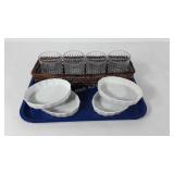 Kitchenwares,  four glasses, bread basket and