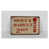 Metal barber shop sign, 13x8