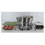 Kitchenwares, muffin tins, flour sifter, tube