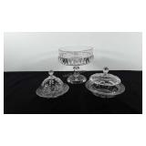 Glassware, includes two covered butter dishes and