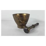 Brass pestle and mortar, 4" x 5" and 7.5"