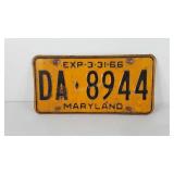 Maryland license plate, 1966