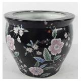 Large porcelain planter pot with floral pattern,