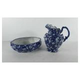 Porcelain blue and white floral water pitcher and
