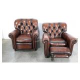 Pair of leather recliner chairs, scratches as