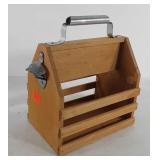 Wooden beer caddy with bottle opener, 6" x 8" x