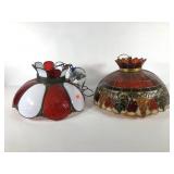 Ceiling swag lamps, leaded glass red and