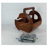 Wooden goose magazine rack/caddy and glass beads