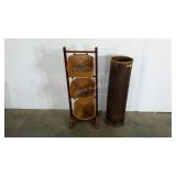 Three basket stand and a leather roll shipping