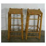 Two woven wicker seat stools, 28" tall