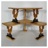 Wooden corner shelf made with boards and 4 cast