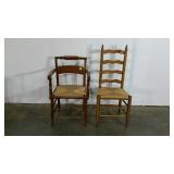 Two chairs, rush seat, different styles