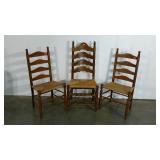 Three rush seat chairs, two different styles, but