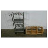 Small cart and adjustable book end shelf, cart is