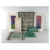 Wall art, flower pictures and signs, signs are