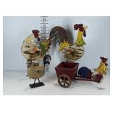 Rooster farmhouse decor, pair of wood and metal