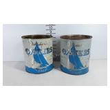 Two oyster advertising cans, 1 gallon cans, one