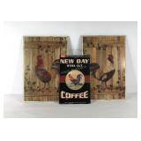 Rooster and chicken wall art, metal sign 10x16